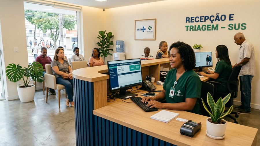 Recepção e triagem humanizada com sistema moderno de atendimento