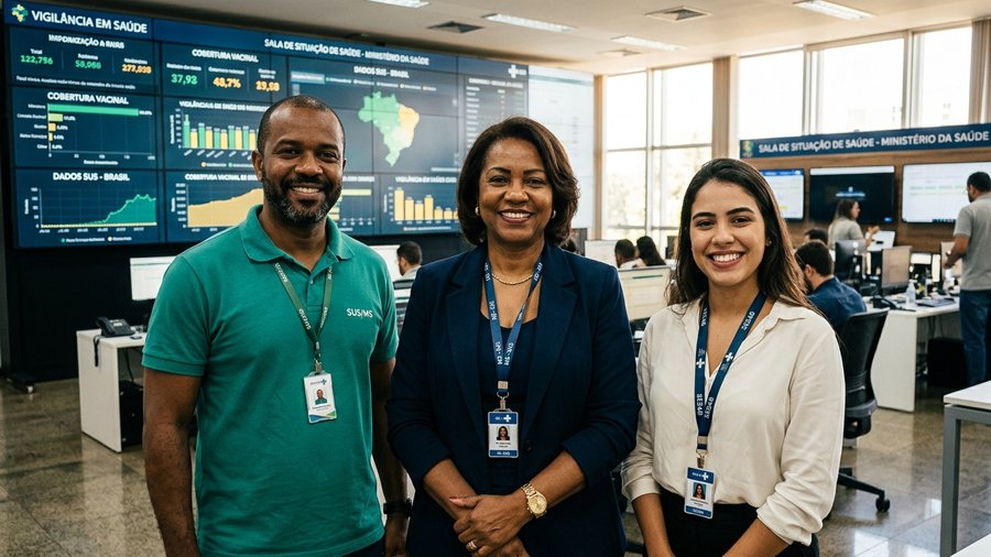 Liderança e equipe em centro de inteligência e dados de gestão em saúde pública